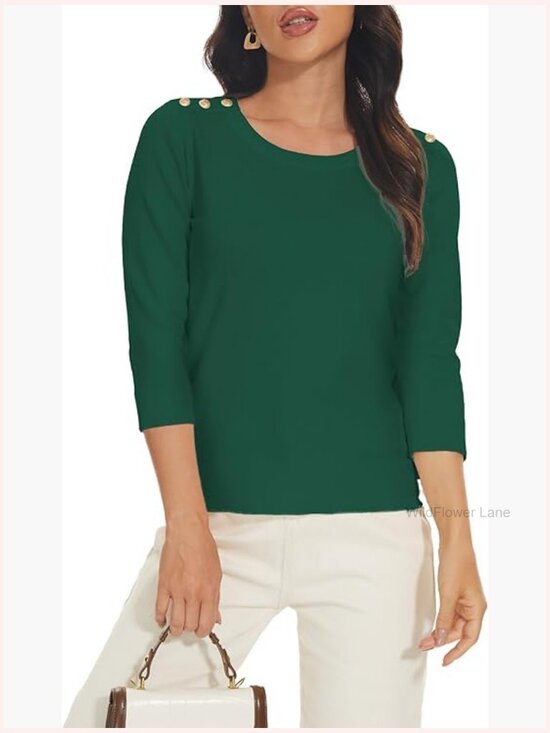 Sweaters - Women's 3/4 Sleeve Crew Neck Pullover Sweater Lightweight Knit Top